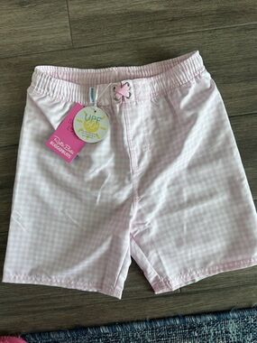 RuggedButts Pink Gingham Kids Swim Trunks